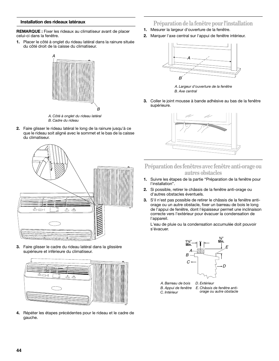 Préparation de la fenêtre pour l’installation | Whirlpool 66161279 User Manual | Page 44 / 60