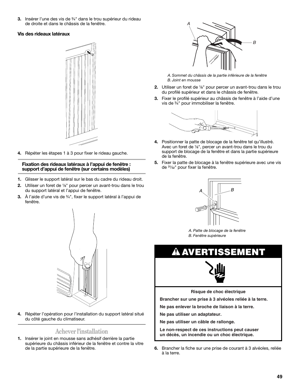 Avertissement, Achever l’installation | Whirlpool 66161279 User Manual | Page 49 / 60