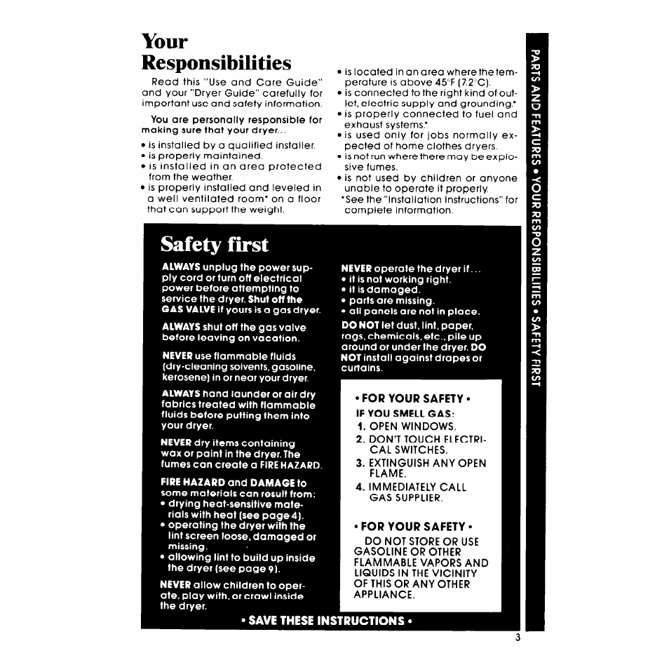 Your, Responsibilities, Safety first | Your responsibilities | Whirlpool Gas LG5791XM User Manual | Page 3 / 12