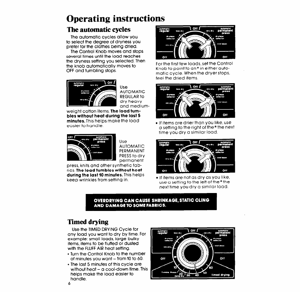 Operating instructions, The automatic cycles, Umed drying | Whirlpool Gas LG5791XM User Manual | Page 6 / 12