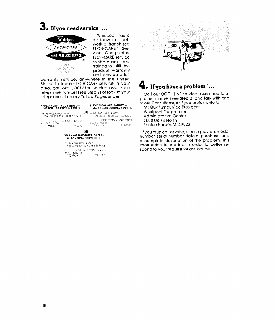 If you need service, 4« if you have a problem, If you need service 4. if you have a problem | Recm-ca/^e | Whirlpool RB270PXK User Manual | Page 18 / 20