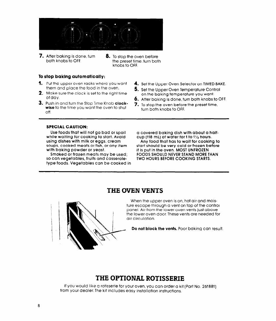 The oven vents, The optional rotisserie | Whirlpool RB270PXK User Manual | Page 8 / 20