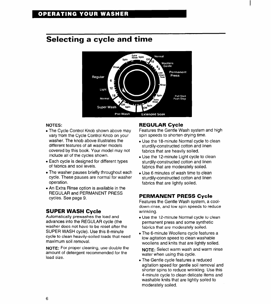 Selecting a cycle and time | Whirlpool 6LSC9255BQ0 User Manual | Page 6 / 23