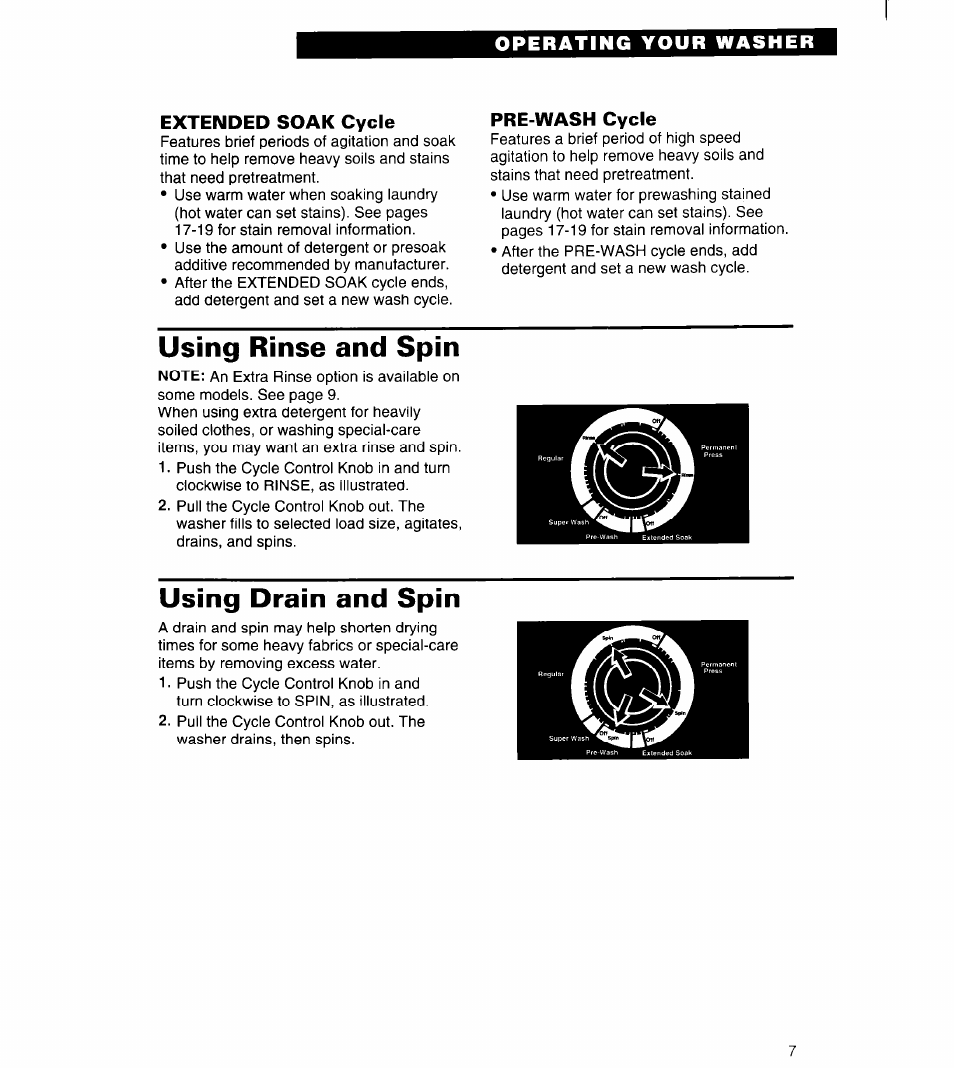 Using rinse and spin, Using drain and spin | Whirlpool 6LSC9255BQ0 User Manual | Page 7 / 23