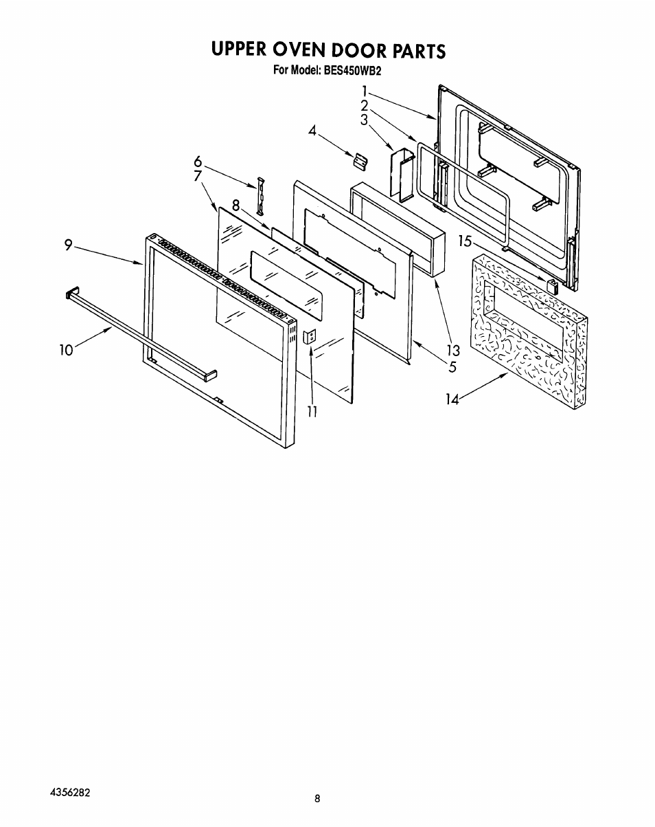 Upper oven door | Whirlpool BES450WB2 User Manual | Page 13 / 18