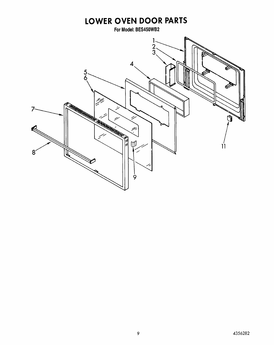 Lower oven door | Whirlpool BES450WB2 User Manual | Page 15 / 18