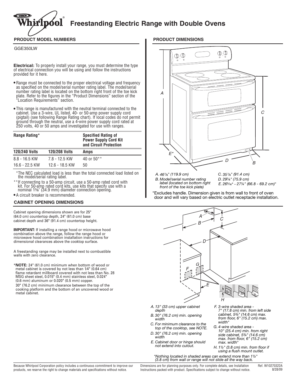 Whirlpool GGE350LW User Manual | 1 page