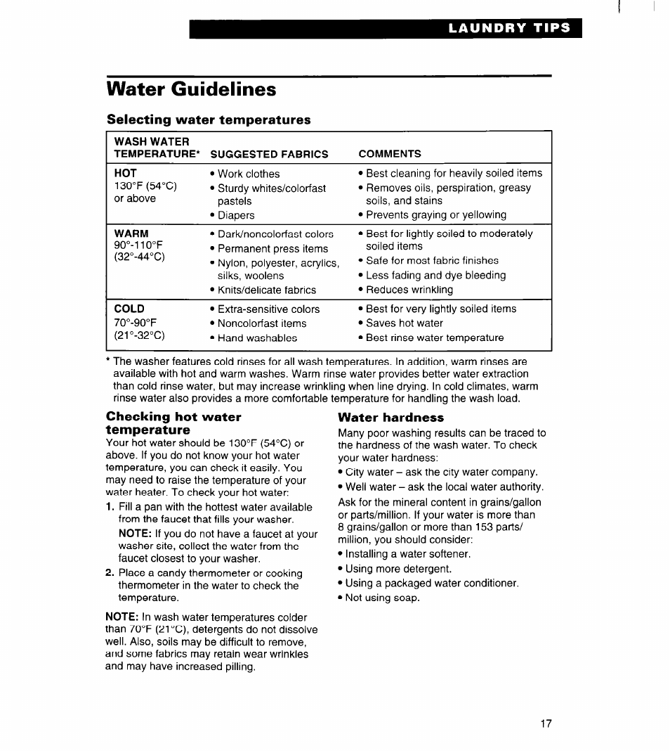 Water guidelines | Whirlpool 7LSC9355BN0 User Manual | Page 17 / 26