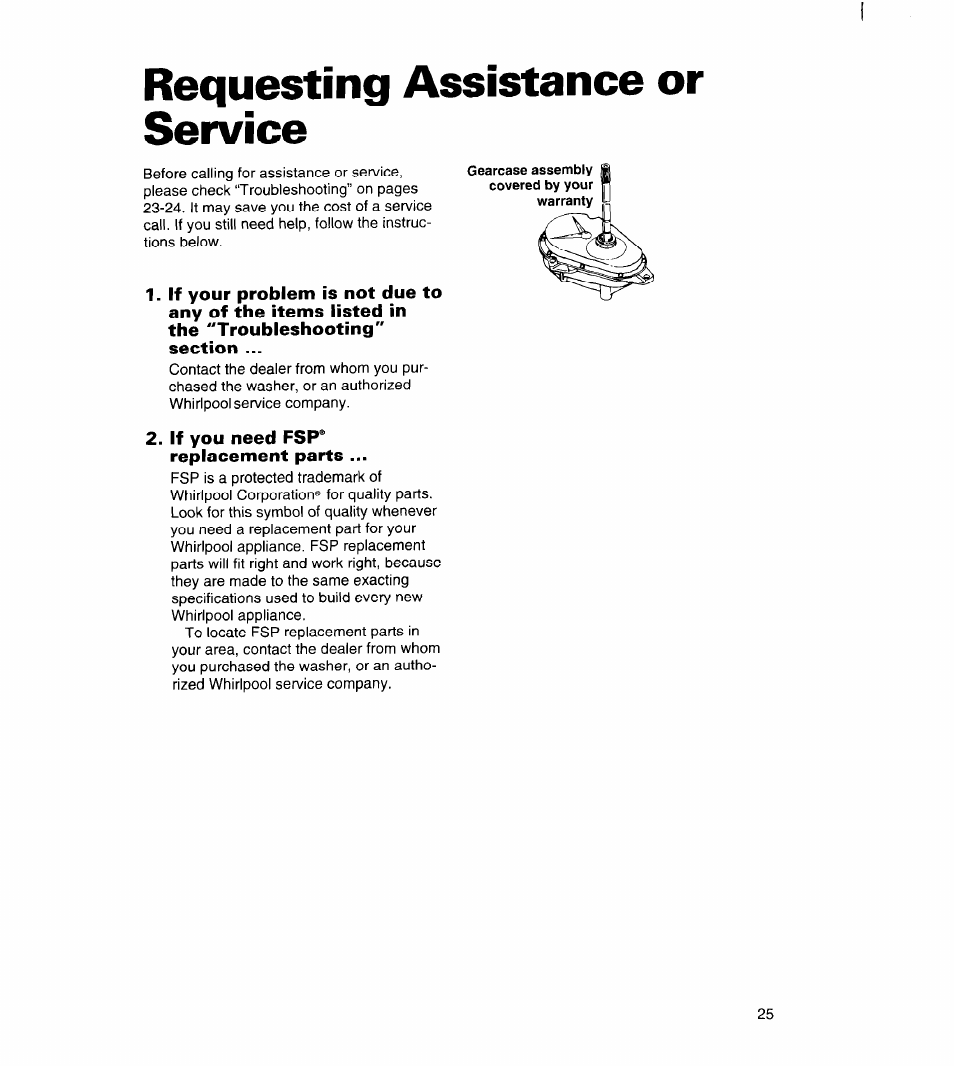 Requesting assistance or service, Requesting assistance, Or service | Whirlpool 7LSC9355BN0 User Manual | Page 25 / 26