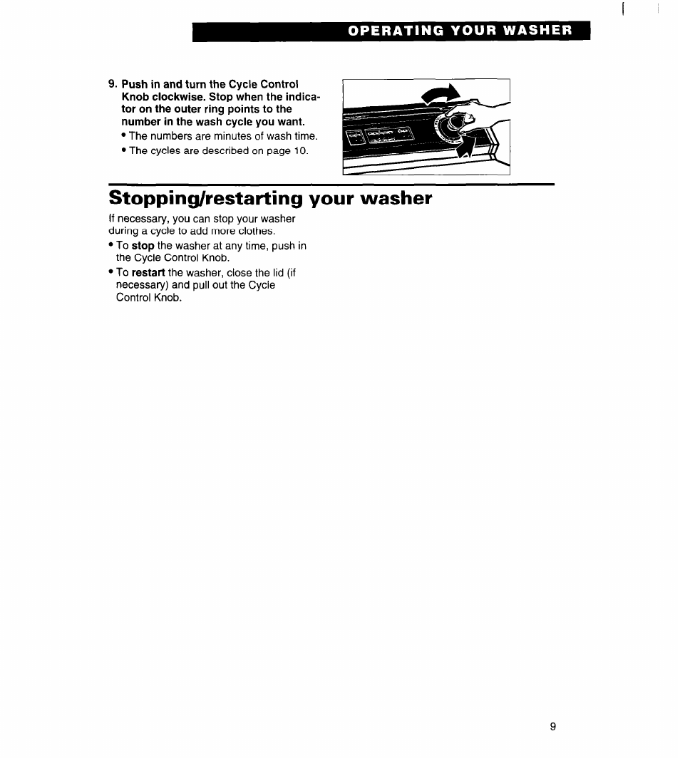 Stopping/restarting your washer | Whirlpool 7LSC9355BN0 User Manual | Page 9 / 26