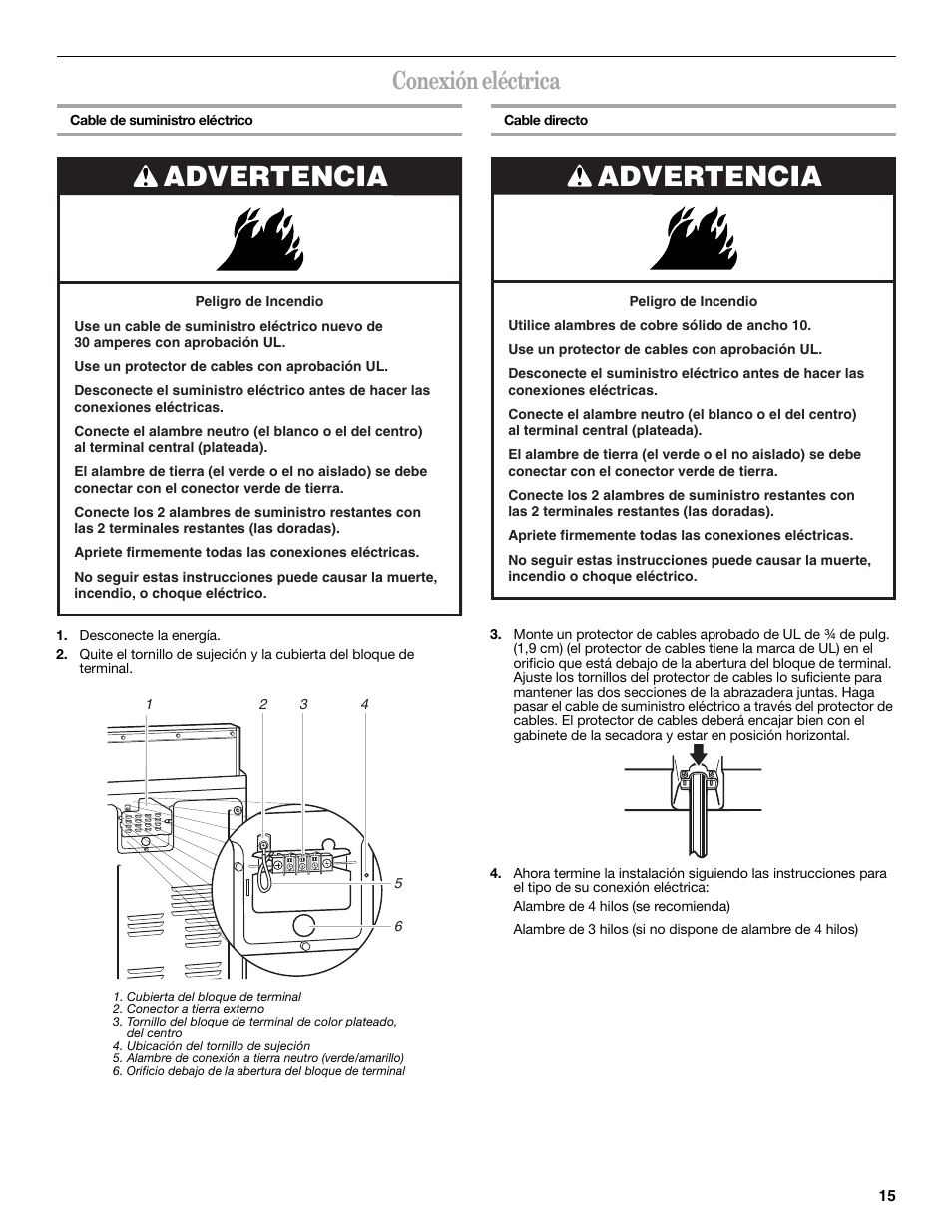 Advertencia, Conexión eléctrica | Whirlpool 8535899 User Manual | Page 15 / 24