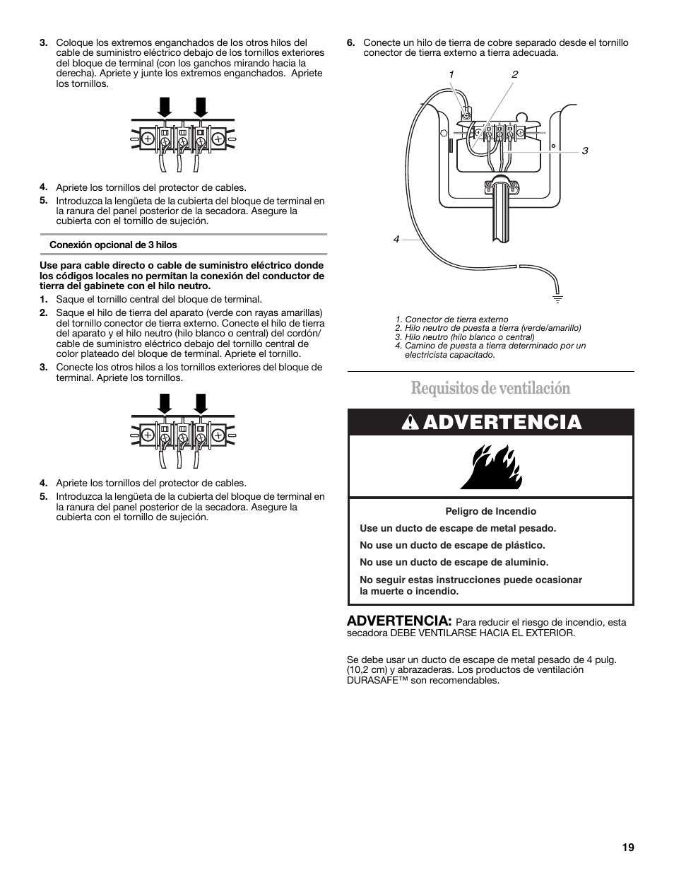 Requisitos de ventilación, Advertencia | Whirlpool 8535899 User Manual | Page 19 / 24