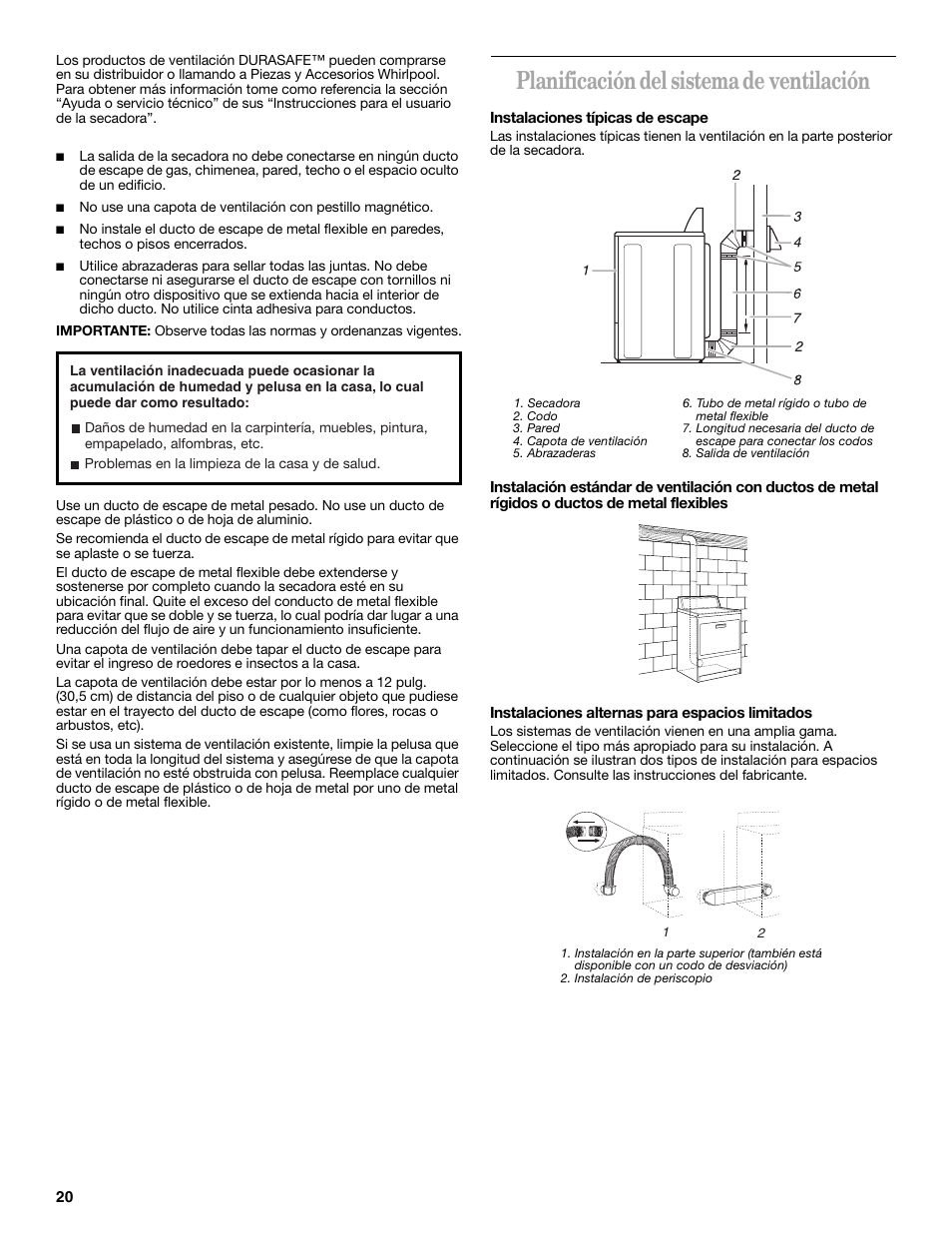 Planificación del sistema de ventilación | Whirlpool 8535899 User Manual | Page 20 / 24