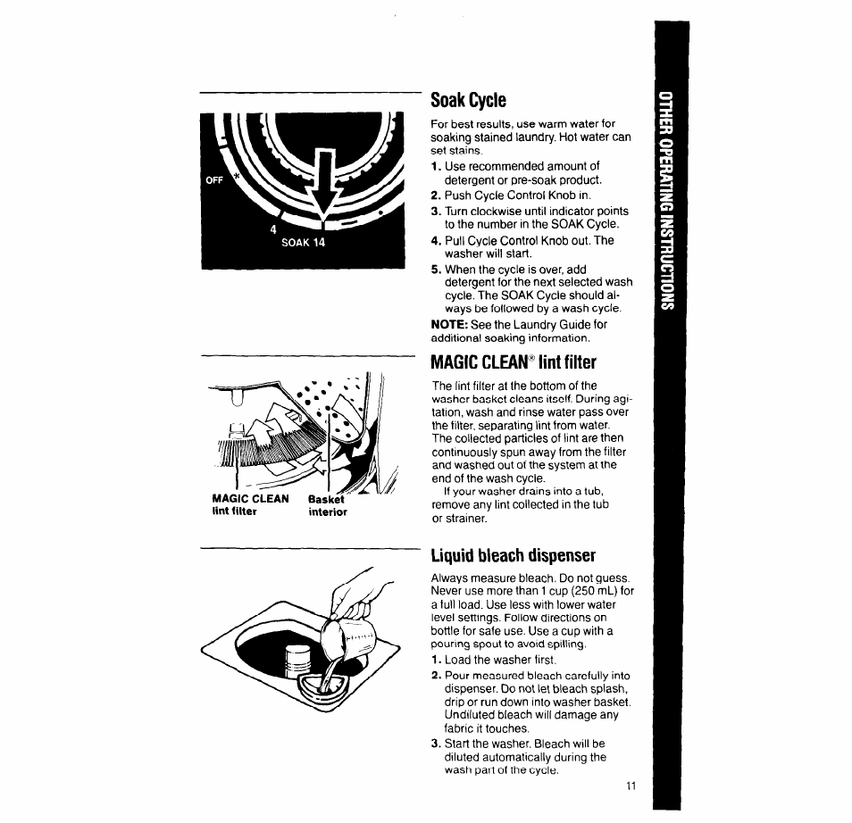 Soak cycle, Magic cleariint filter, Liquid bleach dispenser | Whirlpool 4LA9300XT User Manual | Page 11 / 16