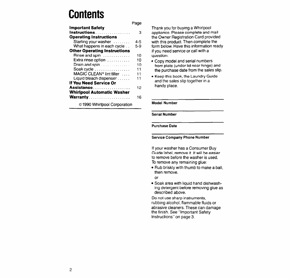 Whirlpool 4LA9300XT User Manual | Page 2 / 16