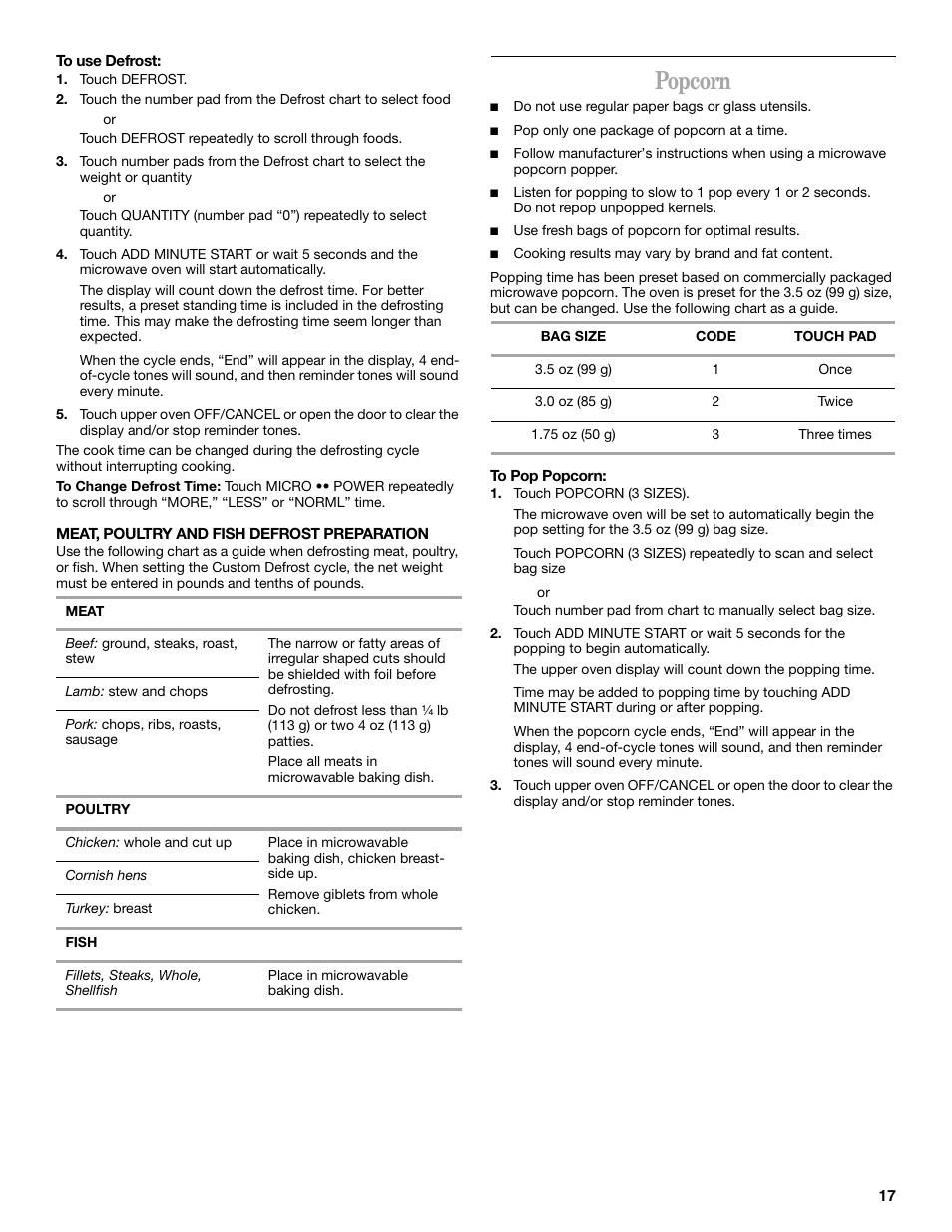 Popcorn | Whirlpool GSC308 User Manual | Page 17 / 24