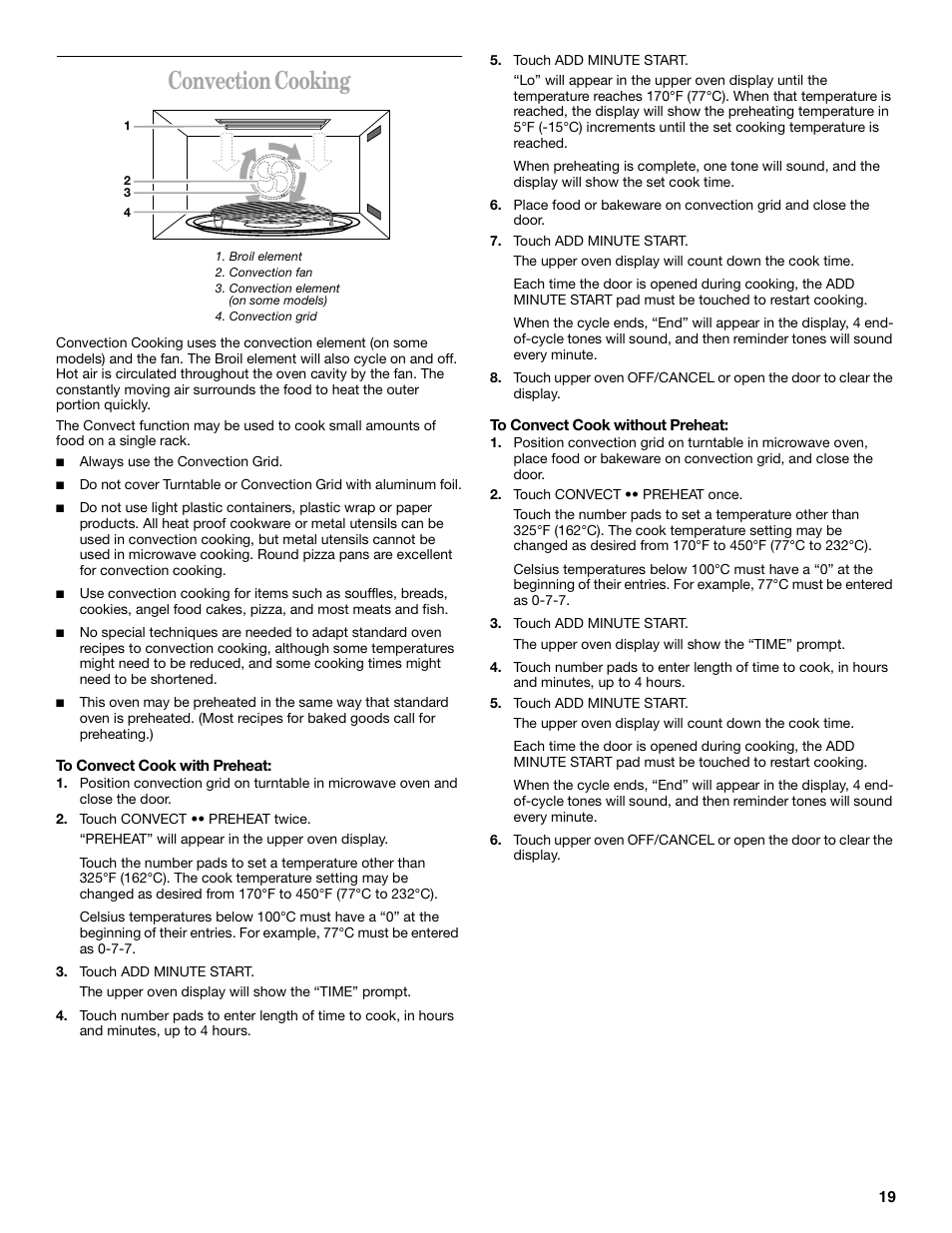 Convection cooking | Whirlpool GSC308 User Manual | Page 19 / 24