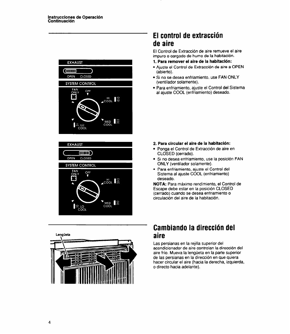 El control de extracción de aire, Cambiando la dirección del aire | Whirlpool 1159801 User Manual | Page 14 / 22