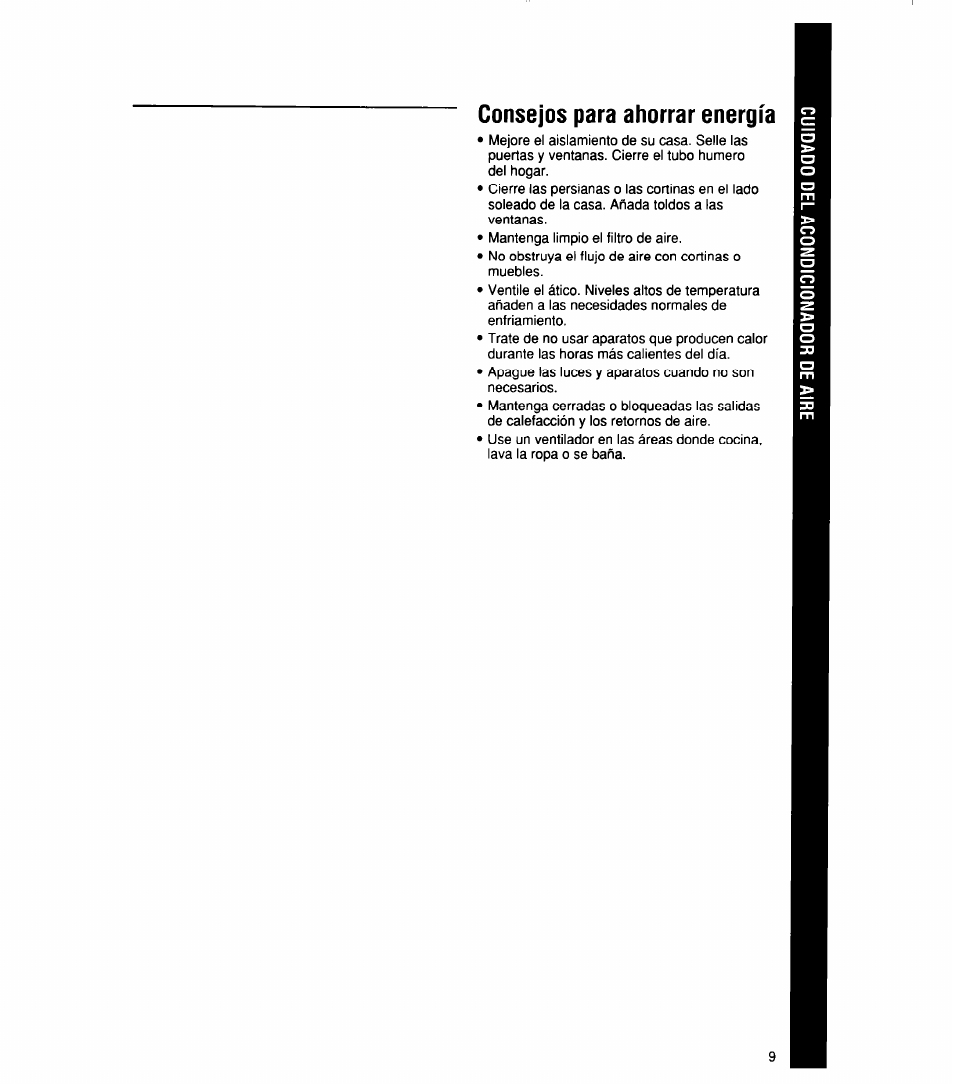 Consejos para ahorrar energía | Whirlpool 1159801 User Manual | Page 19 / 22