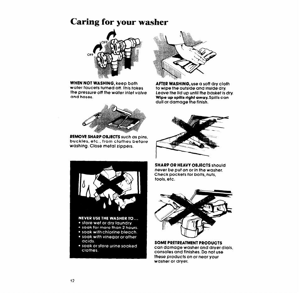 Caring for your washer | Whirlpool LA6800XM User Manual | Page 12 / 16