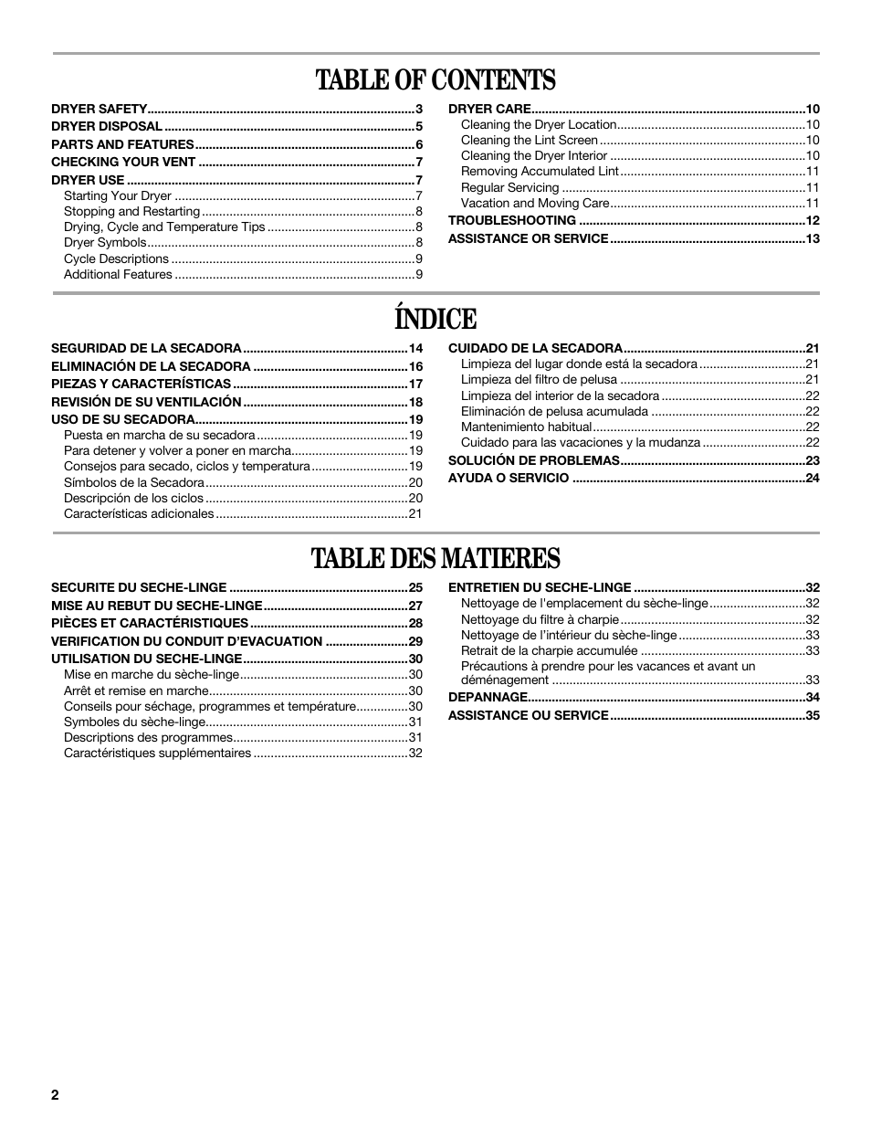 Whirlpool 3XLGR5437 User Manual | Page 2 / 36