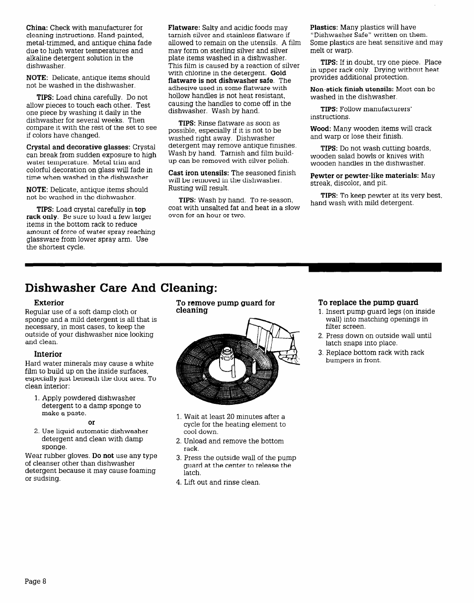 Dishwasher care and cleaning | Whirlpool WU685OV User Manual | Page 8 / 16