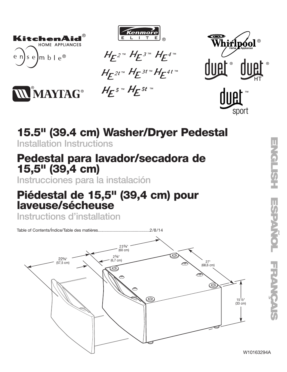 Whirlpool Washer/Dryer Pedestal User Manual | 24 pages