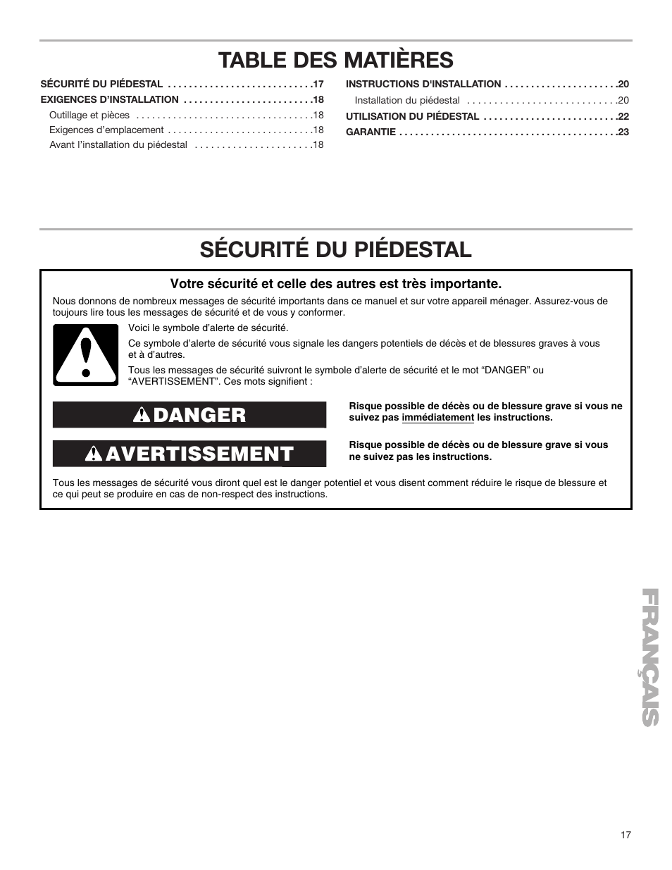 Whirlpool Washer/Dryer Pedestal User Manual | Page 17 / 24