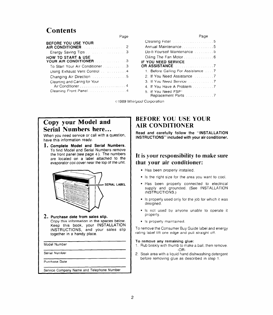 Whirlpool AC1052XS User Manual | Page 2 / 8