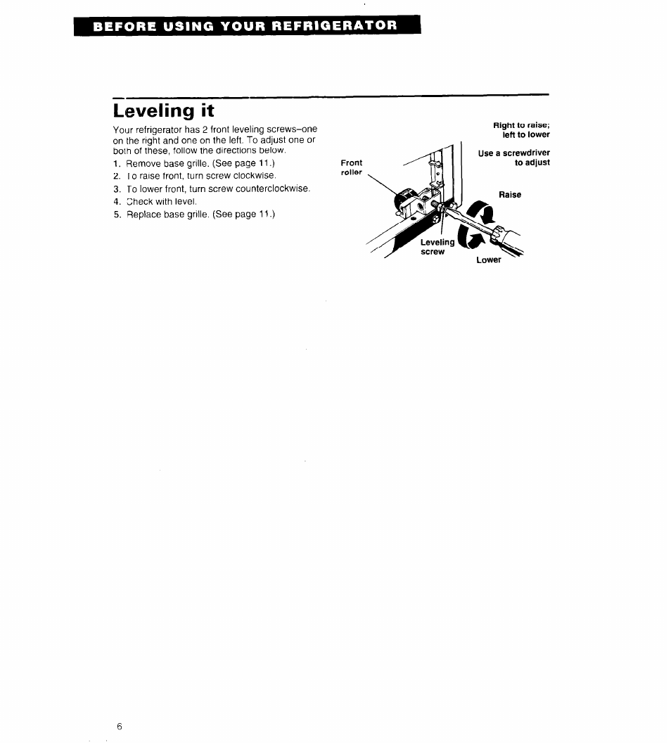 Leveling it | Whirlpool 4ET18ZK User Manual | Page 6 / 19