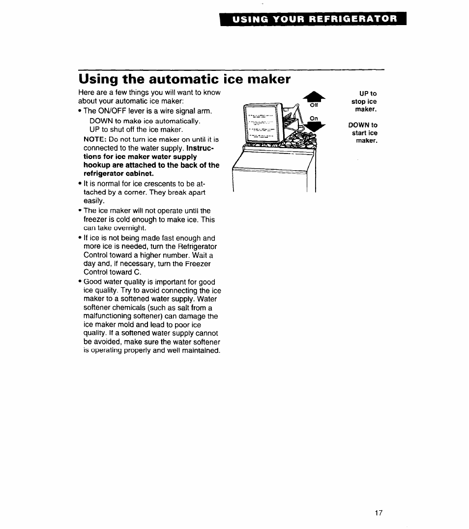 Using the automatic ice maker | Whirlpool 4ED27DQ User Manual | Page 17 / 30