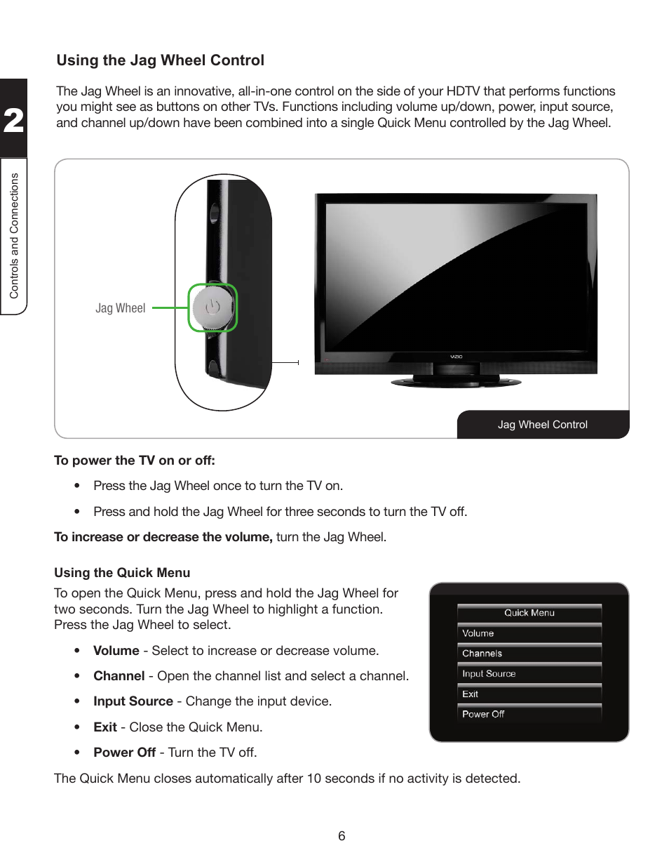 Using the jag wheel control, Using the quick menu | Whirlpool XVT3D424SV User Manual | Page 18 / 74