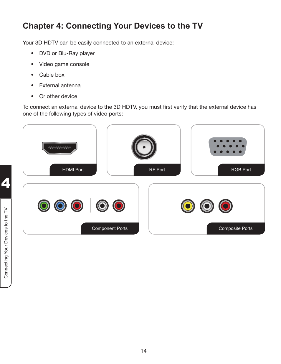 Chapter 4: connecting your devices to the tv | Whirlpool XVT3D424SV User Manual | Page 26 / 74