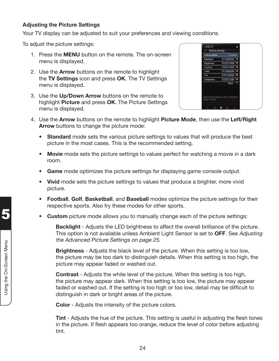 Adjusting the picture settings | Whirlpool XVT3D424SV User Manual | Page 36 / 74