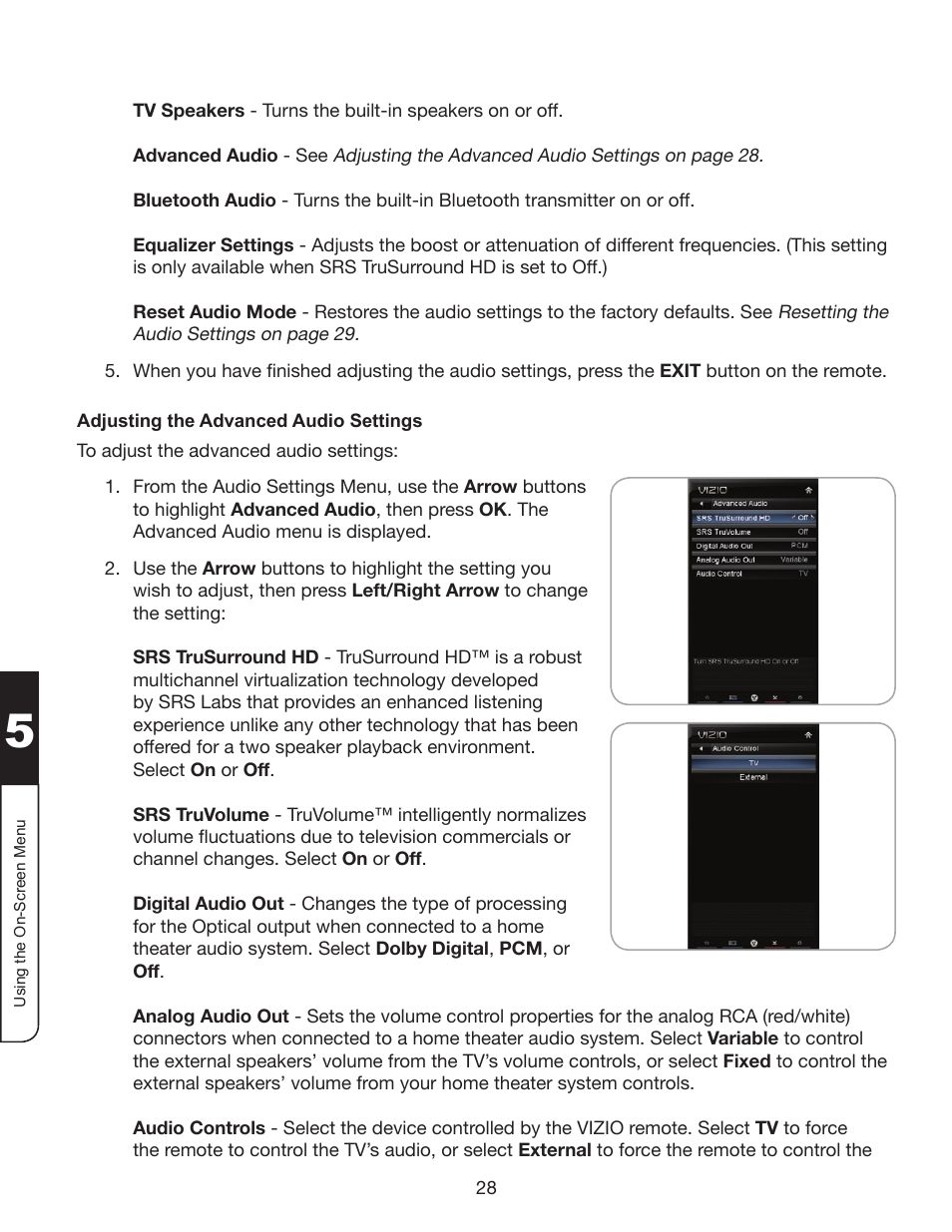 Adjusting the advanced audio settings | Whirlpool XVT3D424SV User Manual | Page 40 / 74