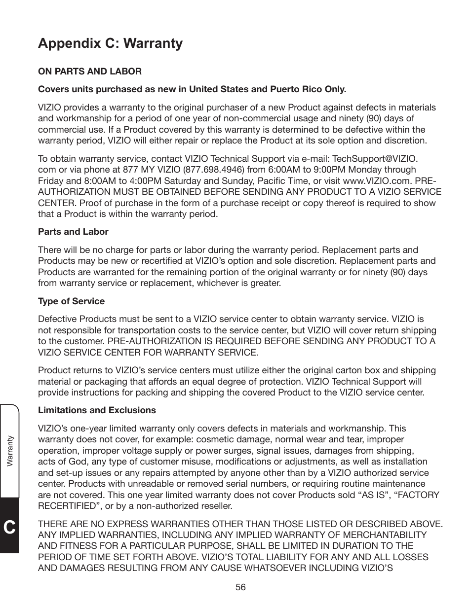 Appendix c: warranty | Whirlpool XVT3D424SV User Manual | Page 68 / 74