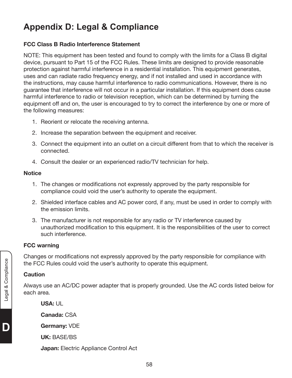 Appendix d: legal & compliance | Whirlpool XVT3D424SV User Manual | Page 70 / 74