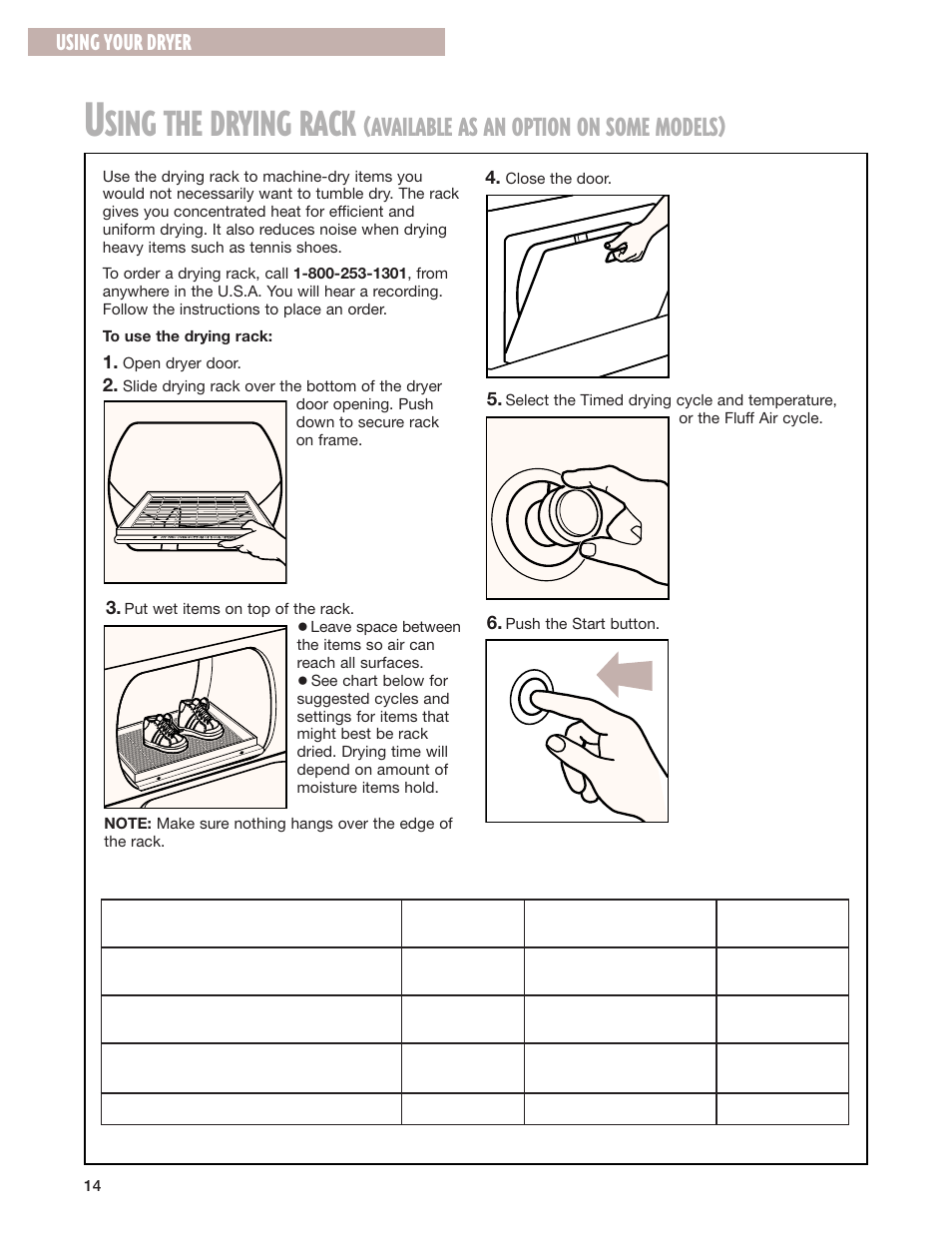 Using the drying rack, Sing the drying rack, Available as an option on some models | Using your dryer | Whirlpool 8280525 User Manual | Page 14 / 24