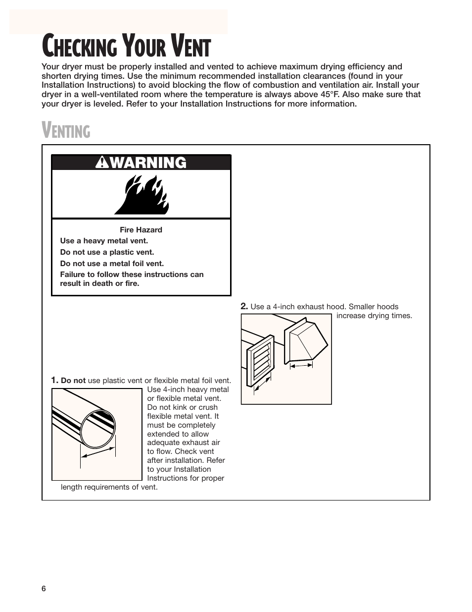 Checking your vent, Hecking, Enting | Whirlpool 8280525 User Manual | Page 6 / 24