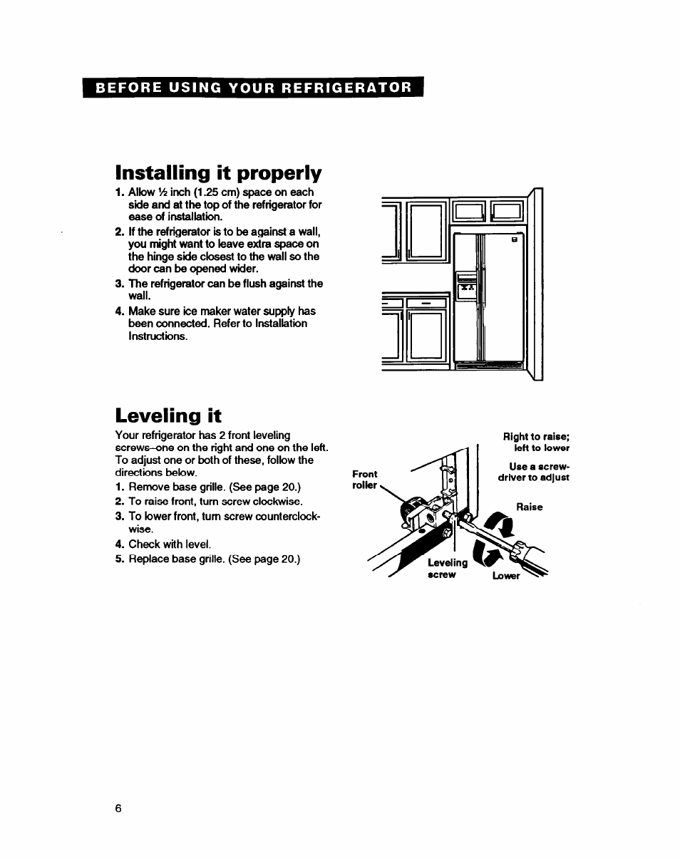 Installing it properly, Leveling it | Whirlpool EDZZDQ User Manual | Page 6 / 30