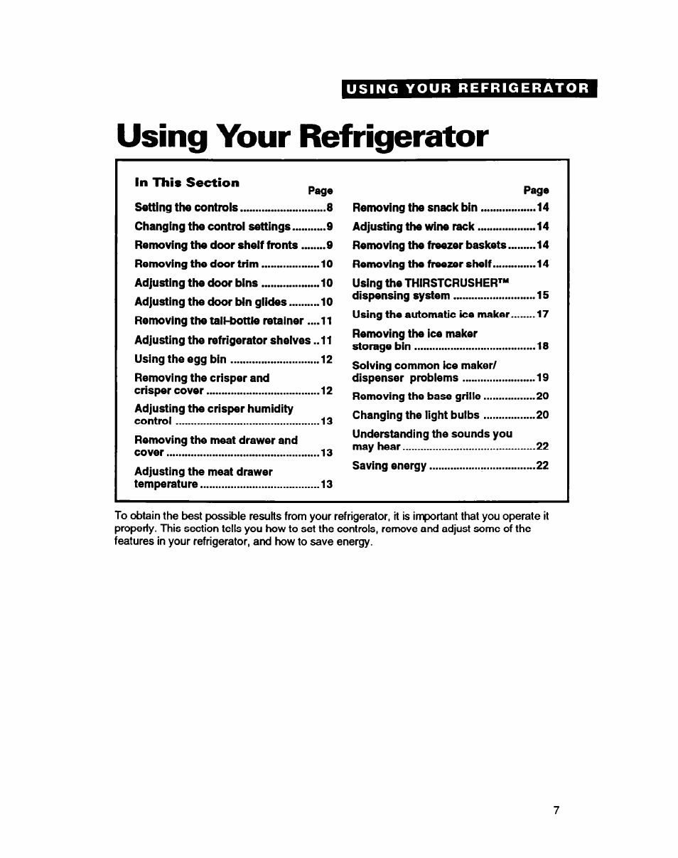 Using your refrigerator | Whirlpool EDZZDQ User Manual | Page 7 / 30