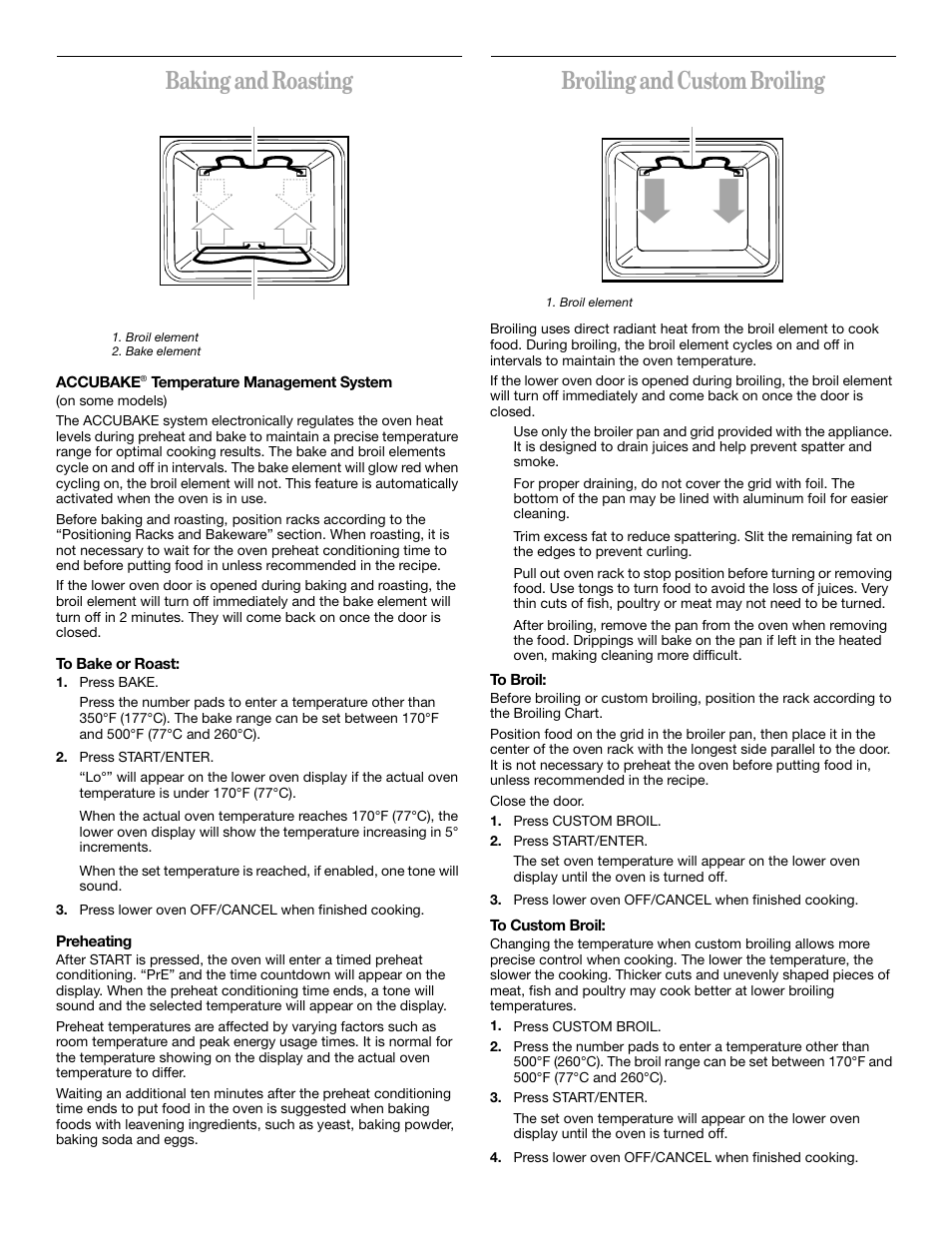 Baking and roasting, Broiling and custom broiling | Whirlpool GSC278 YGSC278 User Manual | Page 9 / 16