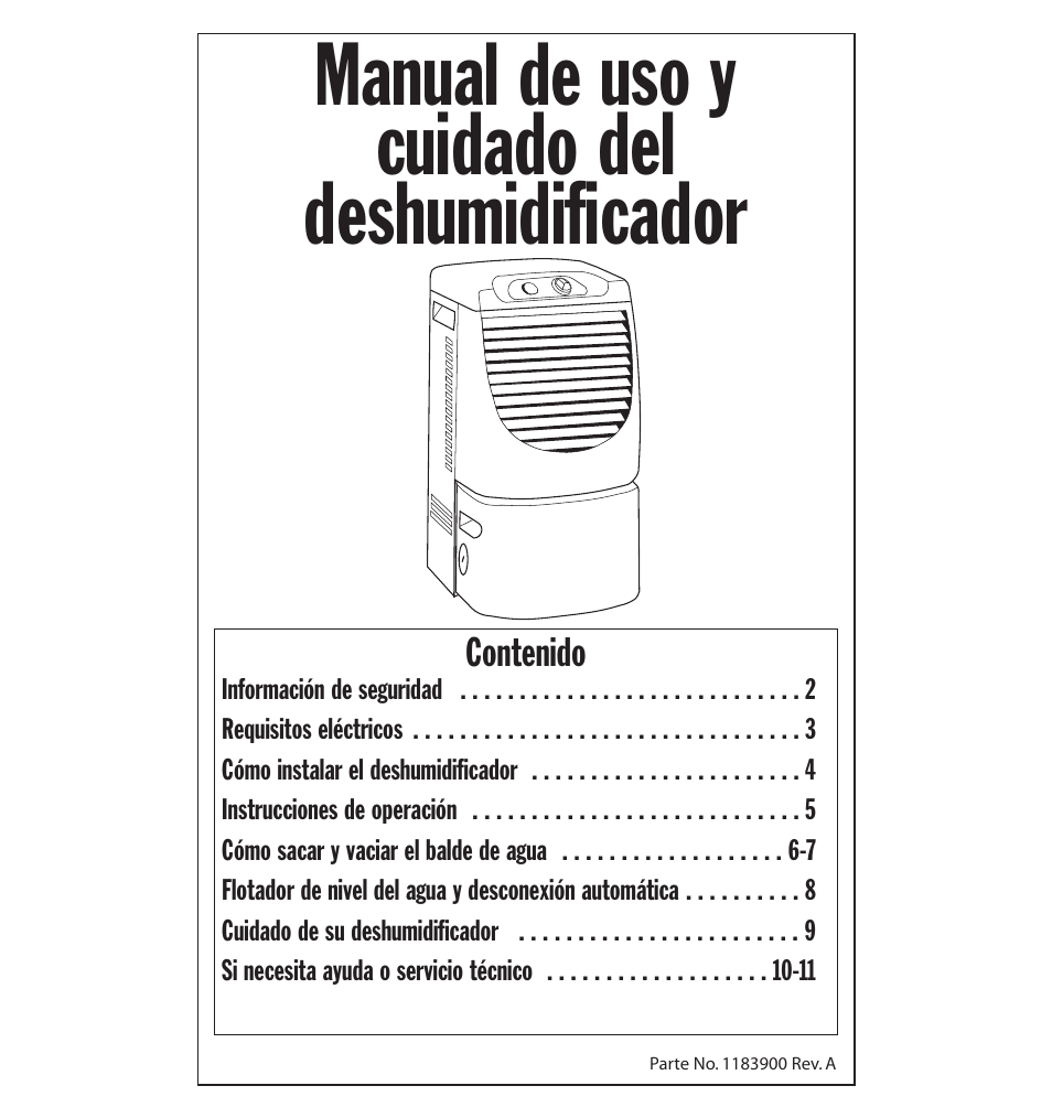 Spanish version, Manual de uso y cuidado del deshumidificador | Whirlpool AD40LJ0 User Manual | Page 13 / 24