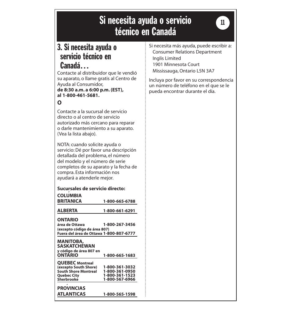 Si necesita ayuda o servicio técnico en canadá | Whirlpool AD40LJ0 User Manual | Page 23 / 24