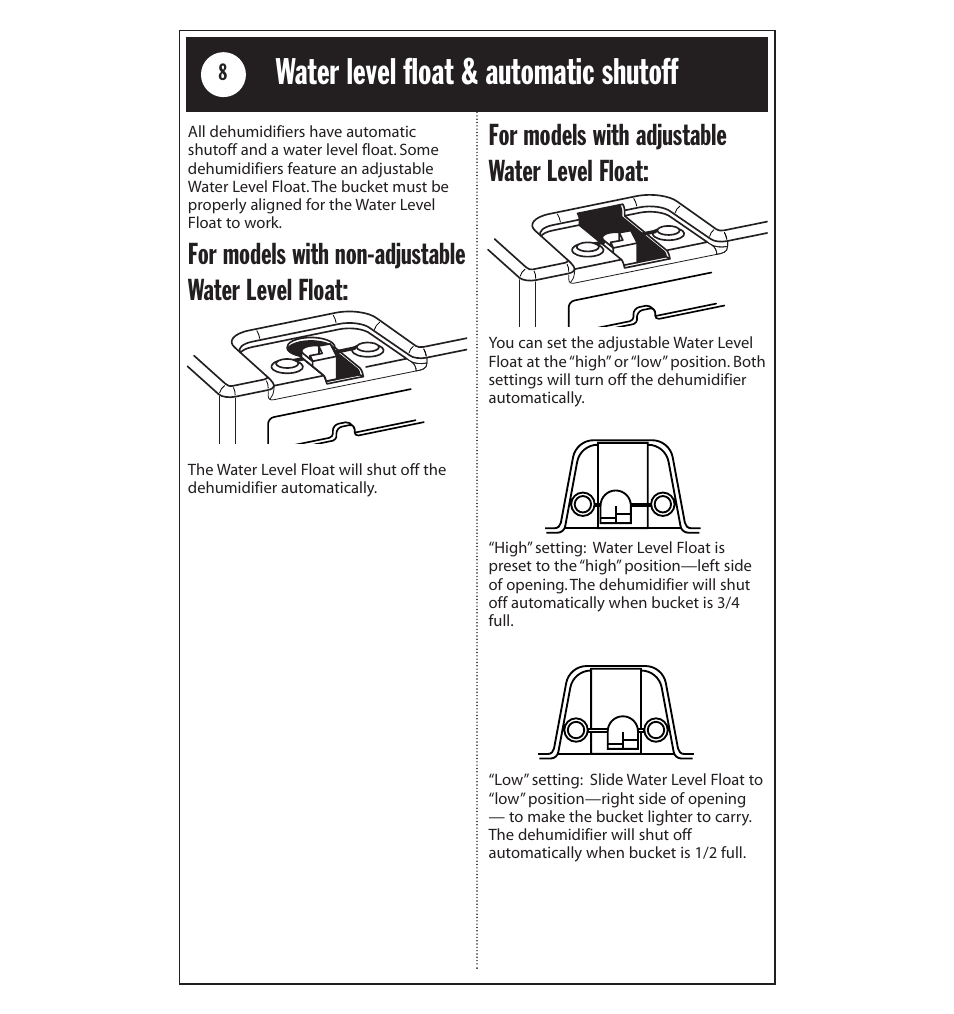 Water level float & automatic shutoff | Whirlpool AD40LJ0 User Manual | Page 8 / 24