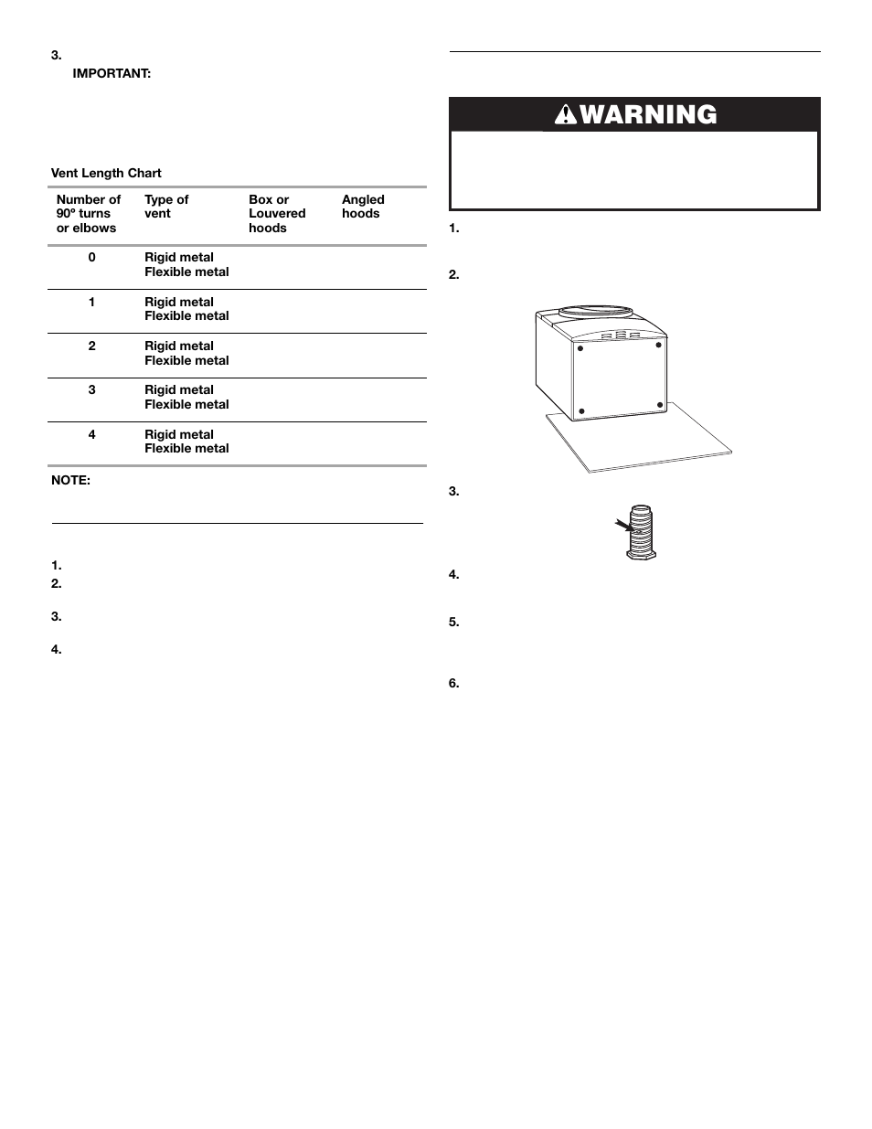 Warning, Install vent system, Install leveling legs | Whirlpool ELECTRONIC ELECTRIC DRYER User Manual | Page 14 / 24