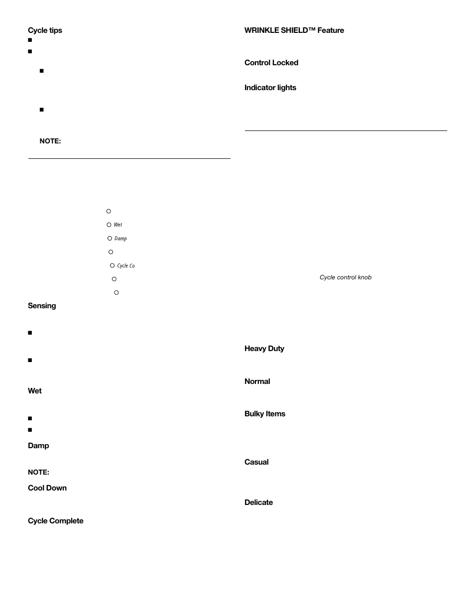 Status lights, Cycles | Whirlpool ELECTRONIC ELECTRIC DRYER User Manual | Page 18 / 24