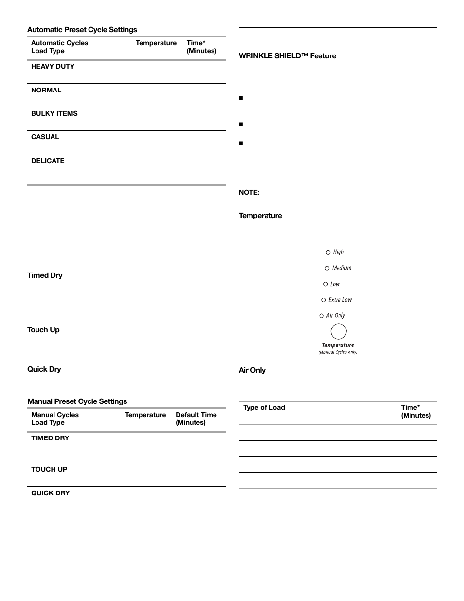 Additional features | Whirlpool ELECTRONIC ELECTRIC DRYER User Manual | Page 19 / 24