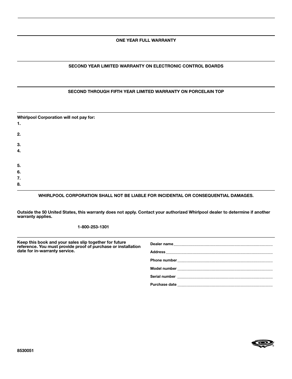 Whirlpool, Dryer warranty | Whirlpool ELECTRONIC ELECTRIC DRYER User Manual | Page 24 / 24