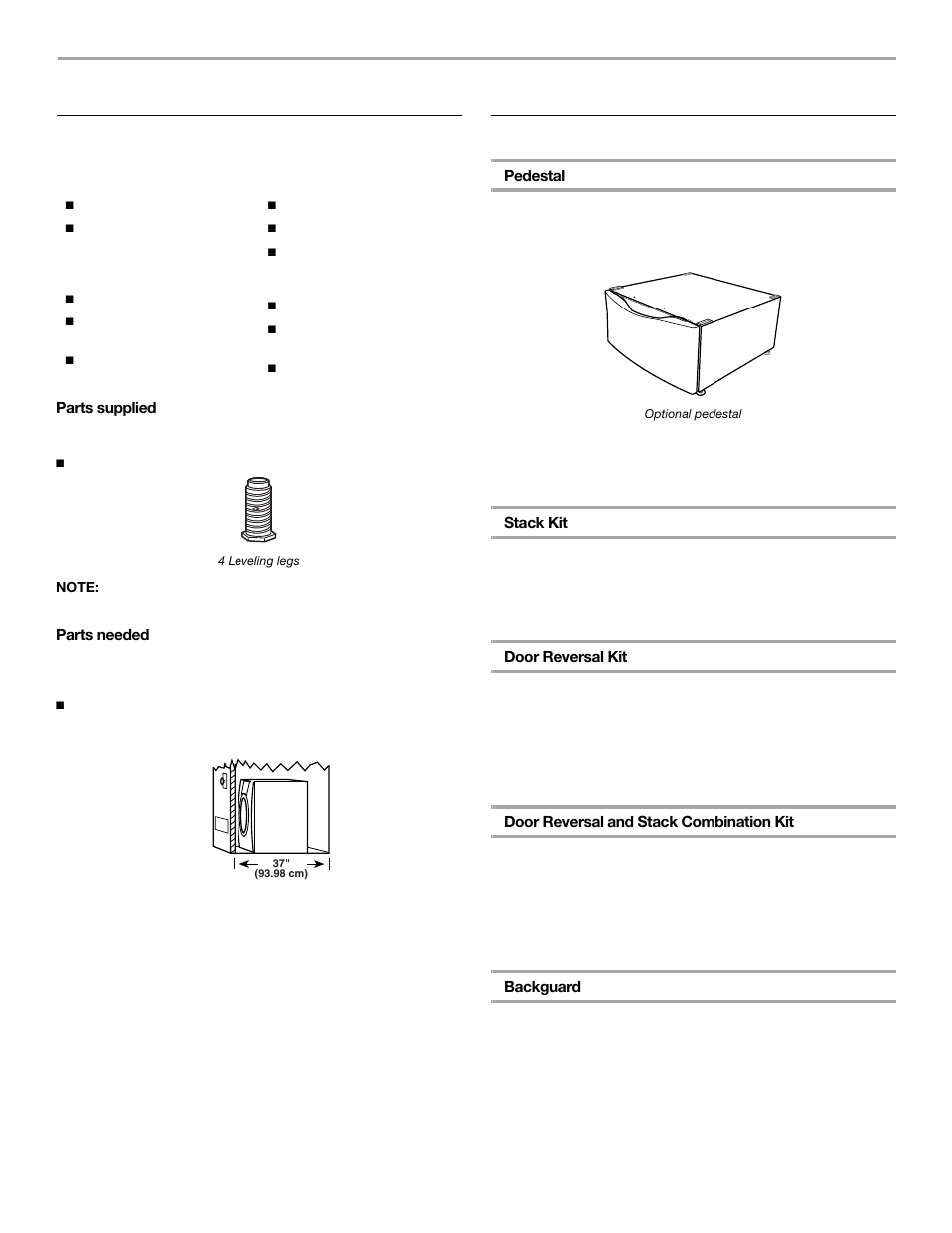 Installation instructions, Tools and parts, Options | Whirlpool ELECTRONIC ELECTRIC DRYER User Manual | Page 4 / 24